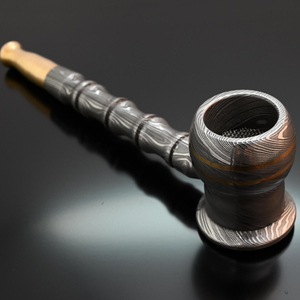 Pipa de Fumar Reutilizable de Acero de Damasco Clásica y Tradicional, Personalizada OEM/ODM, con Boquilla de Madera, Caja de Regalo, Entrega Rápida, Producto Popular - Product Image 4
