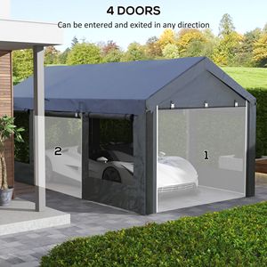 Tettoia per Auto Resistente 20FT X 10FT con 4 Finestre a Rete e 4 Porte, Altezza Regolabile, Grigia - Product Image 6