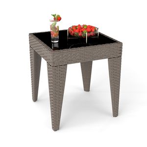 Table de patio carrée compacte PPL pour extérieur avec plateau en verre trempé et structure métallique robuste, table d'appoint en osier pour véranda ou table d'appoint - Product Image 2