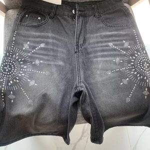 Shorts en jean pour homme 2026, style hip-hop, avec strass, en coton délavé personnalisé, imprimé graphique, streetwear décontracté, mode estivale - Product Image 5
