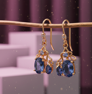 ต่างหูทรงหยดน้ำสีน้ำเงินไฮโดรและ CZ ชิค ทำจากเงินแท้ 925 ชุบทอง 18K เครื่องประดับสำหรับงานเลี้ยงค็อกเทล ของขวัญสำหรับเธอ - Product Image 3