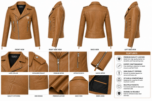 Top Selling Best <b>Winter</b> Woman Genuine <b>Leather</b> Motorcycle <b>Jacket</b> V-neck Customizable Eco-Friendly Knitted Nylon Waterproof - Product Image 6