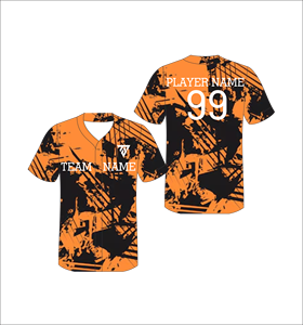Camiseta de Béisbol Sublimada Personalizada, Naranja y Negra, Cuello en V, Manga Corta, Secado Rápido, para Hombre, para Todas las Temporadas, con Nombre del Equipo Impreso - Product Image 1