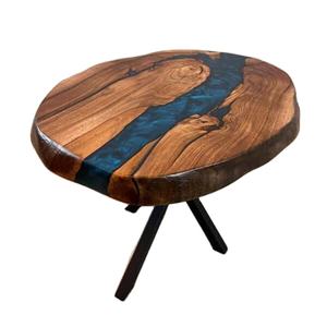 Mesa de Centro de Resina y Madera de la Mejor Calidad, Hecha a Mano, Estilo Simple, Color Crema, Travertino, Retro, Redonda, con Patas de Hierro - Product Image 1