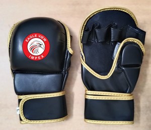 Gants de boxe Eagle View Impex en cuir PU noir à doigts ouverts pour l'entraînement et le sparring en arts martiaux avec fermeture au poignet - Product Image 2