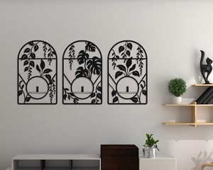 Supports muraux pour plantes en métal noir avec motif de feuilles botaniques décoratives, jardinières murales modernes pour salon - Product Image 5