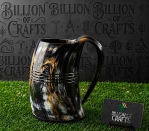 Mug rustique artisanal en corne de buffle, naturel, avec poignée, grande capacité pour bière, vin, camping, fête - Product Image 1