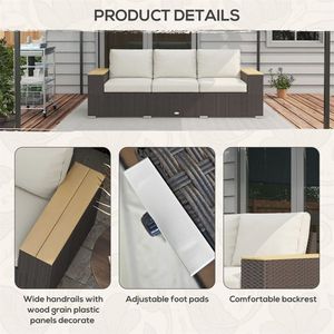 Set Divano da Esterno a Tre Posti in Rattan PE Impermeabile con Telaio in Alluminio Lavabile per Giardino, Patio o Appartamento - Product Image 1