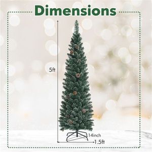 Albero di Natale Artificiale Verde da 1,5 m con 214 Rami Folli e 25 Pigne Realistiche, Supporto Pieghevole in Metallo - Product Image 1