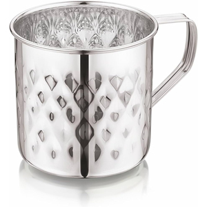 Mug de luxe en acier inoxydable de qualité supérieure, finition miroir martelé, tasse à eau inaltérable, mug à lait en métal de qualité alimentaire avec poignée pour la maison - Product Image 1