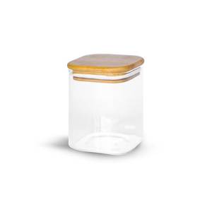 Clear Glass Kitchen Canister with Wooden Cap Countertop Storage <b>Jar</b> for Dry Fruits Seeds Grains <b>Cookies</b> Candy and Tea - Product Image 1
