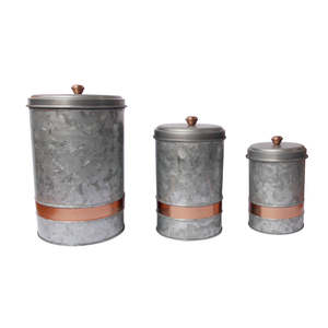 Galvanized Metal Kitchen Storage <b>Canister</b> <b>Set</b> with Copper Band Airtight Food Storage Containers - Product Image 6