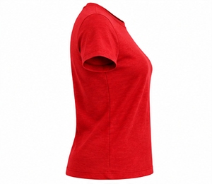 Camiseta de manga corta roja para mujer, cuello redondo, teñido liso, corte regular, top sólido - Product Image 4