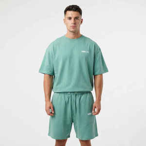 Conjunto Deportivo LOGO para Hombre, Camiseta y Pantalones Cortos con Cierre, Estilo Casual, Holgado, de Algodón y Poliéster, Personalizable - Product Image 1