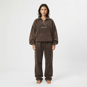 Conjunto de chándal oversize para mujer con lavado ácido, sudadera con cremallera de un cuarto y pantalones holgados, ropa de moda casual urbana al por mayor - Product Image 1