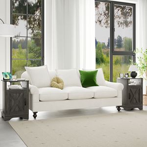 Farmhouse-Style Rustic Wooden Nightstand <b>Tall</b> Bedside <b>Table</b> with Electrical Outlets and Charging Station 2 Sets - Product Image 5