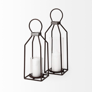Lanterne en fer noire, porte-bougie sans flamme, décoration lumineuse pour la maison, les mariages et les fêtes, lanternes suspendues ou au sol - Product Image 4