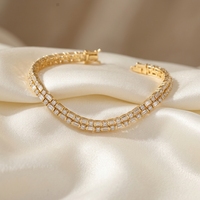 Bracelet tennis pour femme à double rangée de diamants de laboratoire taille baguette et taille brillant, plaqué or ethnique, or jaune 10k 14k 18k