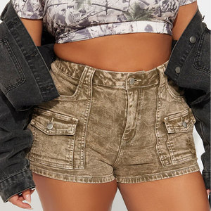 Shorts en jean droits élégants pour femmes, polyester/coton, taille haute, été, décontracté, streetwear, tendance, orné de strass - Product Image 2