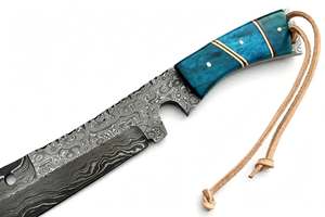 Handcrafted Damascus Steel Heavy Utility Knife Turquoise Resin Handle Leather Lanyard <b>Craft</b> <b>Tool</b> - Product Image 2