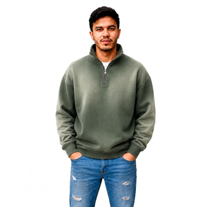 Sudadera con cremallera corta para hombre, efecto desgastado, personalizada, para marcas de ropa urbana, venta al por mayor, marca privada, fabricante de ropa OEM, proveedor de fábrica - Product Image 3