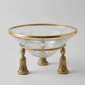 Bol en verre cristal de luxe de haute qualité avec support en métal à bord doré, fait main, passe au lave-vaisselle, plat de service pour table de mariage et décoration intérieure - Product Image 1