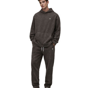 Sweats à capuche en coton épais délavé à l'acide avec strass pour hommes, coupe oversize, style streetwear, personnalisation de marque, vente en gros, approvisionnement en vrac - Product Image 4
