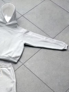 Men's Solid Color Long Sleeve Hooded Sweatshirt & Sweatpants Set 2pcs Light Gray Casual Loose Fit 100% Cotton Quick Dry - Product Image 4