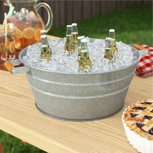 Rustic Galvanized Metal Ice Tub Large Oval Zinc Bucket <b>Drink</b> Chiller Wholesale Farmhouse Party Ice Bucket Garden Planter Tubs - Product Image 6