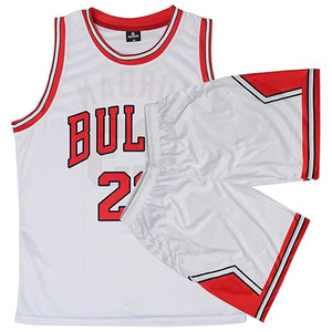 Maillot de basket-ball pour adulte, ensemble 2 pièces sans manches, maillot de supporter pour homme, haut en mesh athlétique, ensemble de tenue de sport, blanc et rouge, imprimé à l'écran - Product Image 1