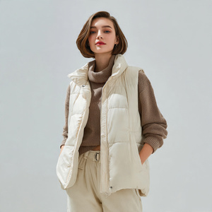 Chaleco acolchado de plumón de color liso para mujer, cálido de invierno, sin mangas, con cuello alto y cremallera, para damas - Product Image 1