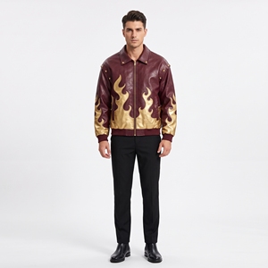 Blouson en cuir pour homme Dumela, style moto, col rabattu, fermeture à bouton unique, coupe régulière, séchage rapide, respirant - Product Image 2