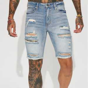 Shorts Bermuda en velours côtelé déchiré pour homme, taille haute, avec cordon de serrage, style décontracté, tissé 100% coton, imprimé, style boardshorts - Product Image 2