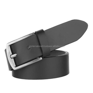Cinturón informal de negocios de moda para hombre de cuero de vaca de primera calidad negro Sooth cinturón de vestir con hebilla de un solo pin mate plateado sólido - Product Image 4