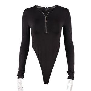 Mono de moda transpirable para todas las estaciones, de color liso, manga larga, cuello redondo, con abertura alta, ajustado, para mujer, ideal para danza. - Product Image 1