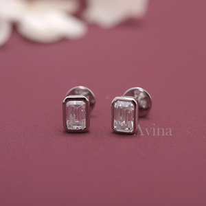 IGI Certified Lab Grown Diamond Emerald Cut Bezel Stud Earrings 14K White / Rose & Yellow Gold Solitaire Diamond Earrings - Product Image 1