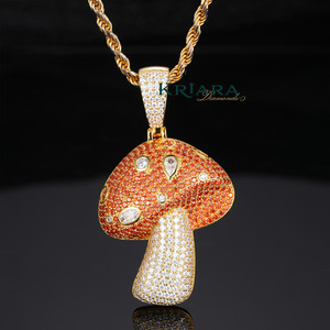 Pendentif Champignon en Argent 925 Plaqué Or Rose avec Diamant de Laboratoire, Breloque Hip-Hop Unisexe pour Usage Quotidien - Product Image 1
