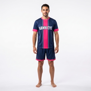 Conjunto de Camiseta de Fútbol Hawkeye para Hombre, Azul Marino y Rosa a Rayas, Cuello Redondo, Manga Corta, Poliéster, Ropa Deportiva de Equipo - Product Image 3