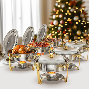 Modernos recipientes para calentar comida en negro y dorado con soportes integrados para tapas y paneles de visualización de vidrio, disponibles a precios de mayorista. - Product Image 2