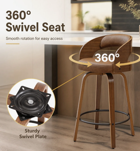 Modern <b>Ergonomic</b> Rotatable Bar Chair with Solid Wood Base and Sturdy Legs for Home Bar Outdoor Hotels Dining Malls - Product Image 5