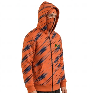 NEXTEX Unisex Speed Stripe Zip Up Hoodie Orange Navy Ninja <b>Face</b> <b>Mask</b> Hooded Jacket - Product Image 2
