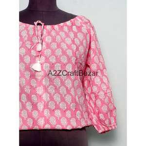 Chemisier court pour femme indienne, 100% coton pur, fait main, tissu de haute qualité, imprimé au bloc, pour l'été, style décontracté - Product Image 2