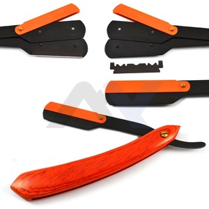 Rasoir de barbier professionnel de luxe à lame droite, manche en bois orange massif, logo personnalisé, rasoir à lame coupante noire - Product Image 4