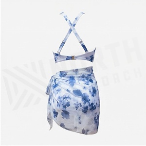 Ensemble tankini 2 pièces à imprimé floral pour femme, haut dos croisé et jupe portefeuille, maillot de bain extensible - Product Image 2