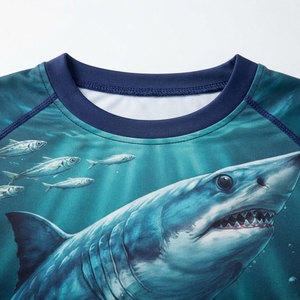 เสื้อตกปลาแขนยาวผู้ชาย สีน้ำเงินเขียว ลายฉลาม พิมพ์ลายแบบซับลิเมชั่น ป้องกันรังสียูวี UPF 50 โพลีเอสเตอร์ - Product Image 6