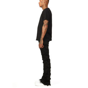 Jean évasé vintage pour homme, taille haute, déchiré, respirant, style streetwear, coupe empilée - Product Image 5