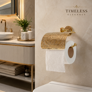 Porte-papier toilette en laiton gravé de luxe avec couvercle, support mural décoratif pour rouleau de papier, finition or antique, accessoires de salle de bain - Product Image 3
