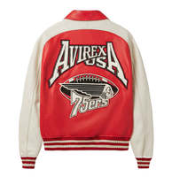 Veste de baseball en cuir véritable rouge et blanc pour homme, de haute qualité, personnalisée, avec patch brodé, OEM ODM, Avirex