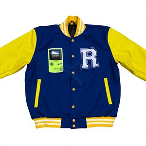 Veste universitaire ORCAFITS bleue et jaune avec logo R et patch Game Boy, style preppy, veste en coton et polyester pour homme, vêtement d'automne - Product Image 1
