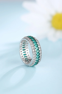 Women's 925 <b>Silver</b> <b>Emerald</b> Cut Eternity Band <b>Ring</b> Rhodium Plated Channel Setting Geometric Luxury Wedding <b>Ring</b> - Product Image 4
